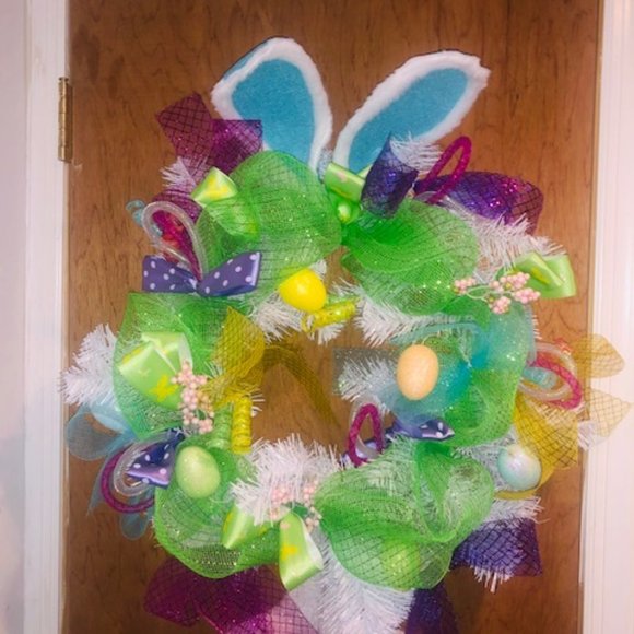 Easter Bunny Wreath Pink or Blue you choose which color - Picture 5 of 5